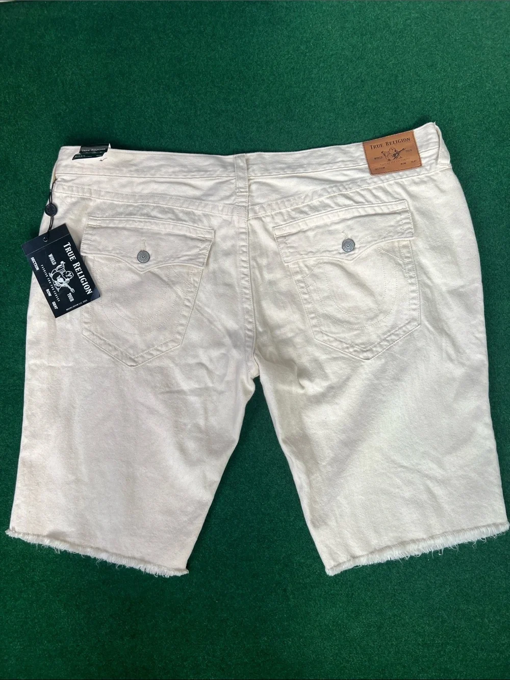 True Religion Men's Cream Denim Shorts - Raw Hem Five-Pocket